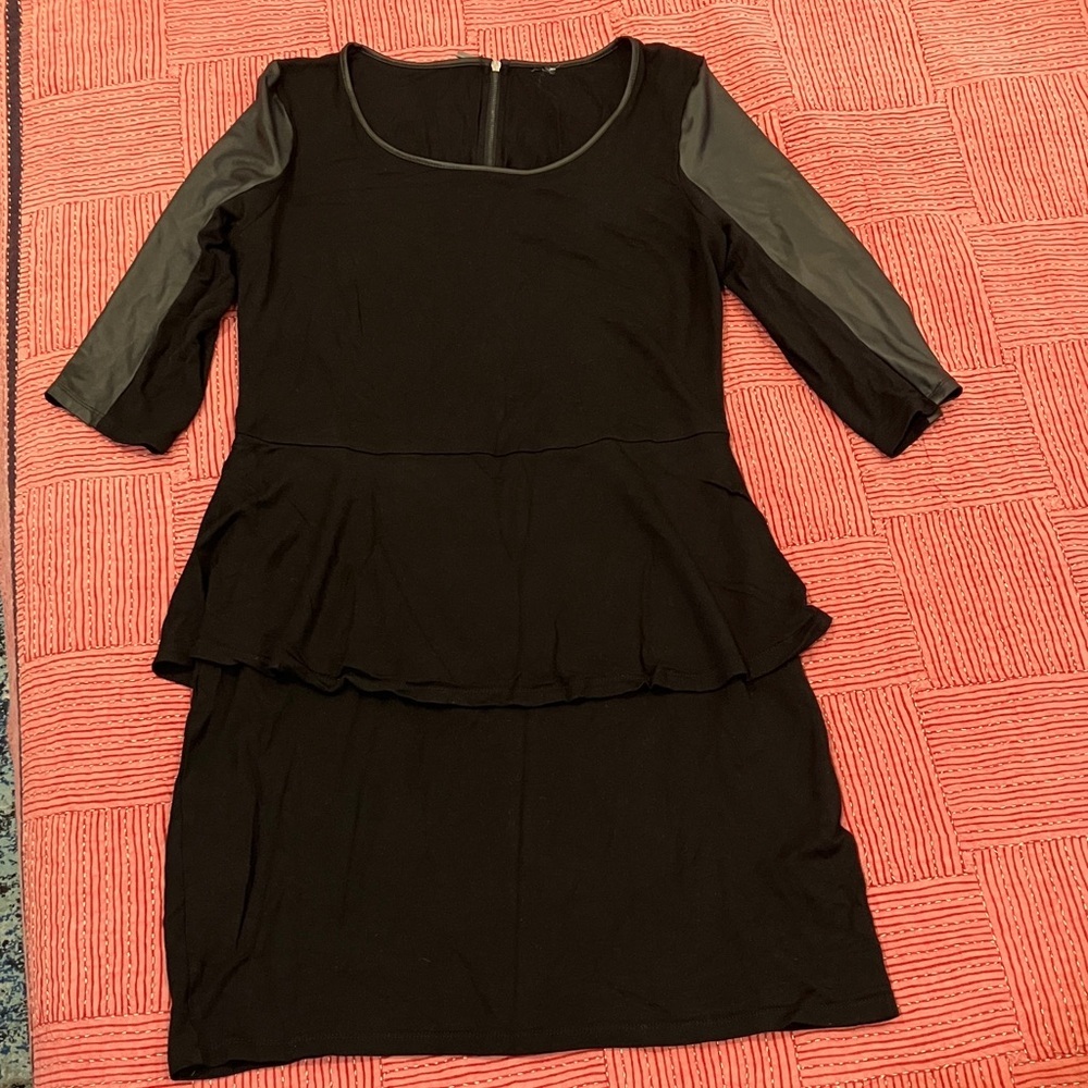 Kenzie women’s dress Elegant Black Dress with leatherette sleeves